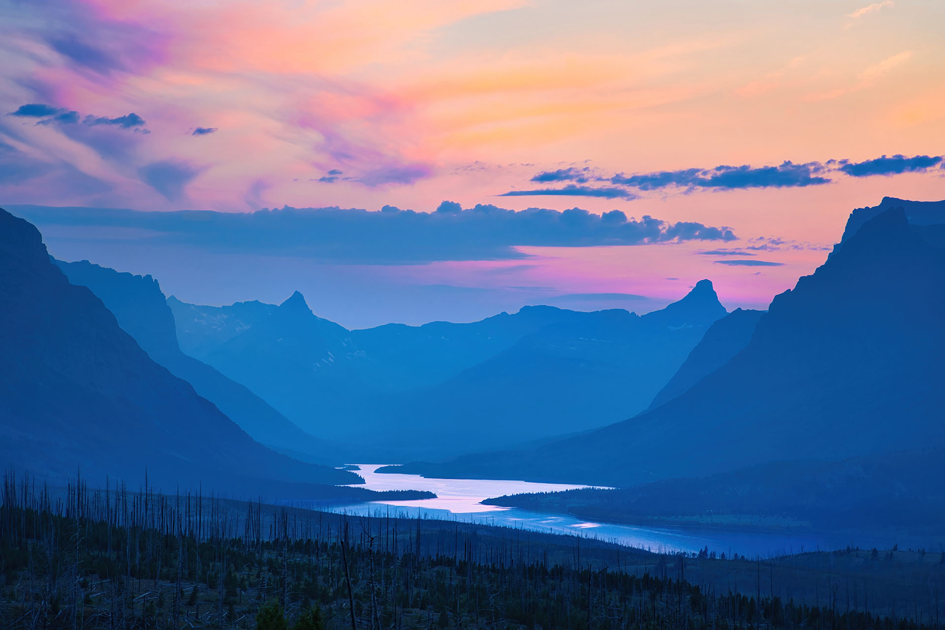 Smoky Sunset over St. Mary Lake.